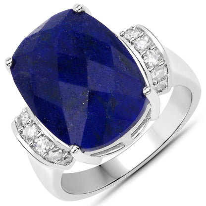 9.35 Carat Genuine Lapis and White Diamond .925 Sterling Silver Ring