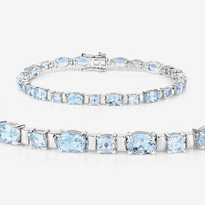 10.06 Carat Genuine Aquamarine .925 Sterling Silver Bracelet