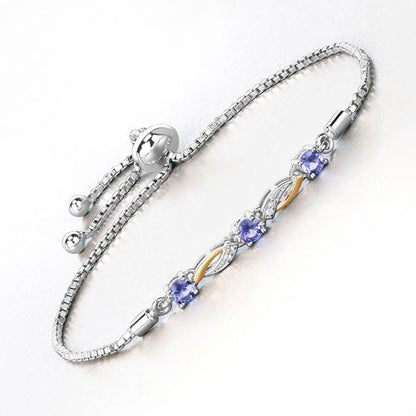 0.77 Carat Genuine Tanzanite and White Sapphire .925 Sterling Silver Bracelet