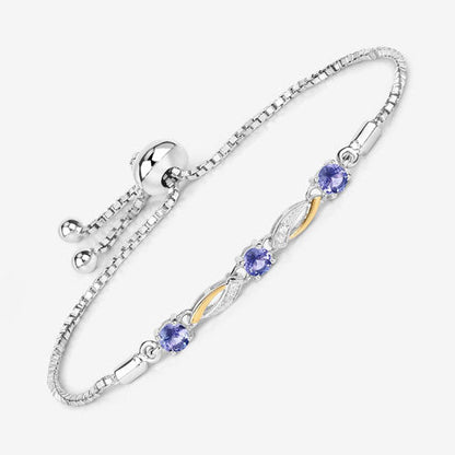 0.77 Carat Genuine Tanzanite and White Sapphire .925 Sterling Silver Bracelet