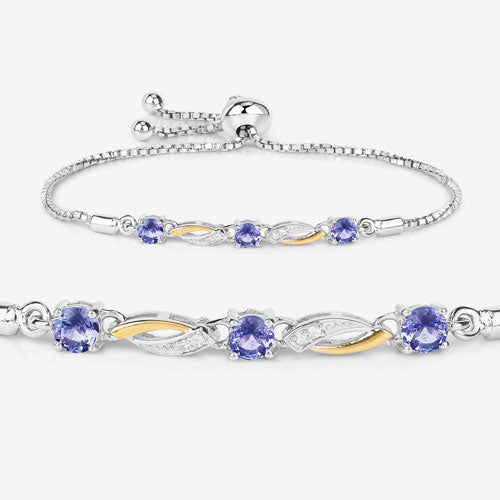 0.77 Carat Genuine Tanzanite and White Sapphire .925 Sterling Silver Bracelet