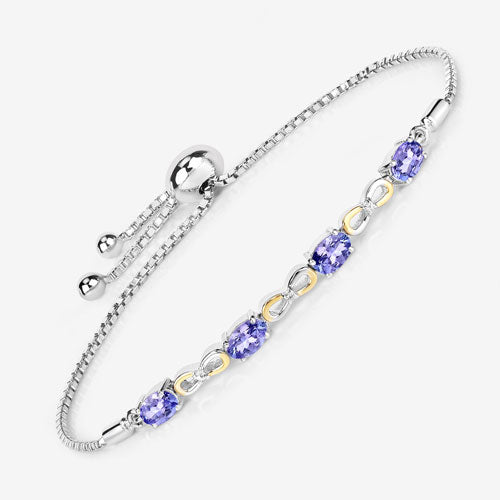 1.81 Carat Genuine Tanzanite and White Topaz .925 Sterling Silver Bracelet