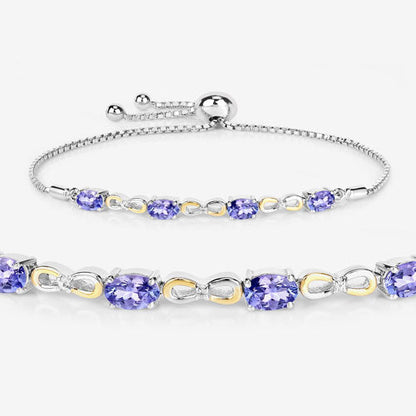 1.81 Carat Genuine Tanzanite and White Topaz .925 Sterling Silver Bracelet