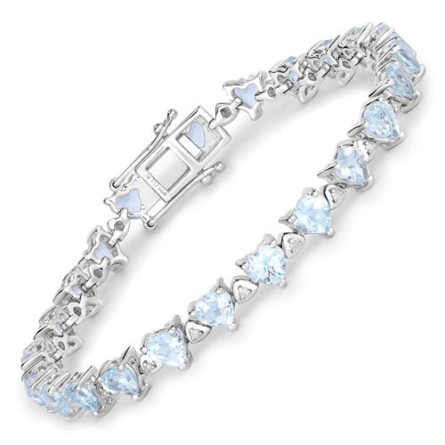 7.71 Carat Genuine Aquamarine and White Diamond .925 Sterling Silver Bracelet