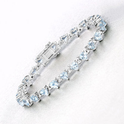 7.71 Carat Genuine Aquamarine and White Diamond .925 Sterling Silver Bracelet