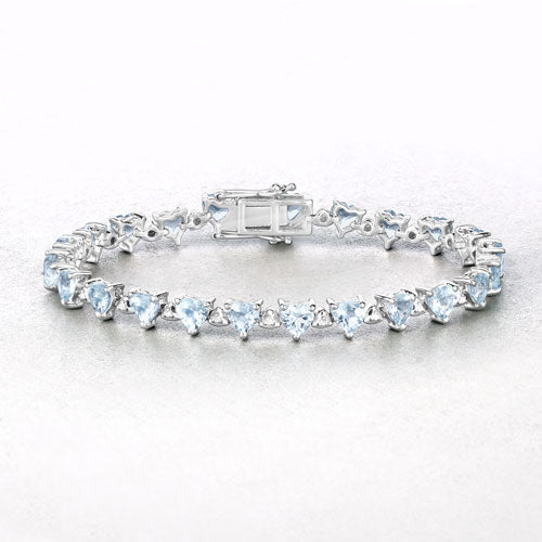 7.71 Carat Genuine Aquamarine and White Diamond .925 Sterling Silver Bracelet