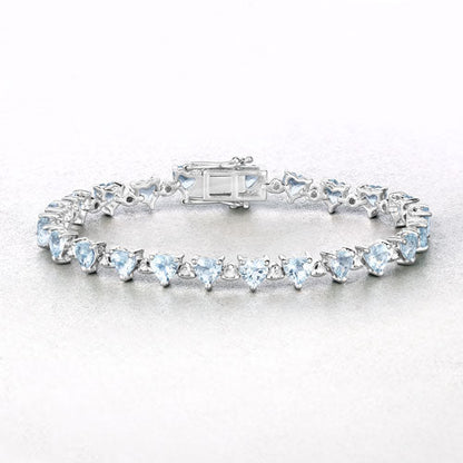 7.71 Carat Genuine Aquamarine and White Diamond .925 Sterling Silver Bracelet