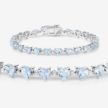 7.71 Carat Genuine Aquamarine and White Diamond .925 Sterling Silver Bracelet