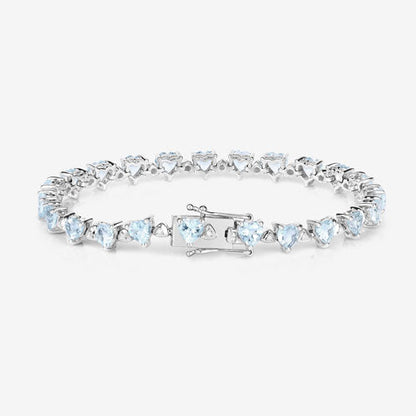 7.71 Carat Genuine Aquamarine and White Diamond .925 Sterling Silver Bracelet