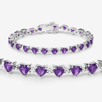 10.01 Carat Genuine Amethyst and White Diamond .925 Sterling Silver Bracelet