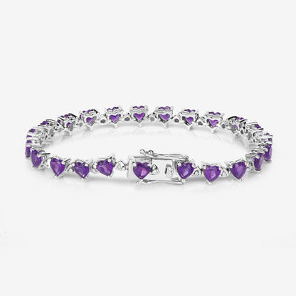 10.01 Carat Genuine Amethyst and White Diamond .925 Sterling Silver Bracelet