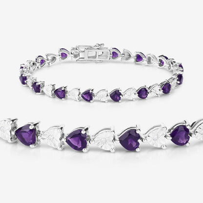 6.59 Carat Genuine Amethyst and White Diamond .925 Sterling Silver Bracelet