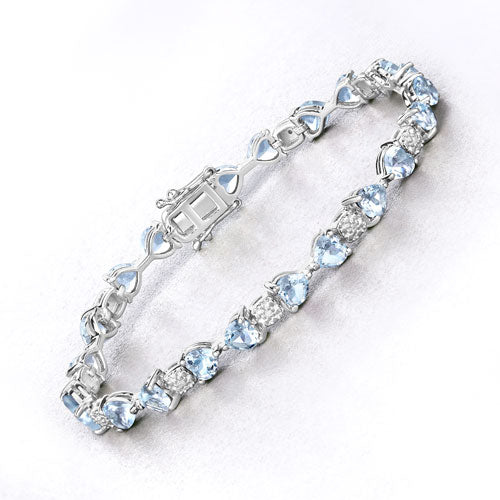 7.36 Carat Genuine Aquamarine and White Diamond .925 Sterling Silver Bracelet