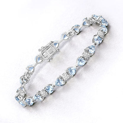 7.36 Carat Genuine Aquamarine and White Diamond .925 Sterling Silver Bracelet