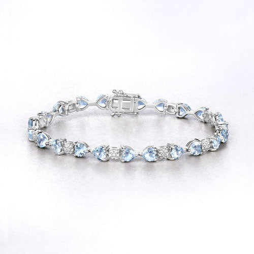 7.36 Carat Genuine Aquamarine and White Diamond .925 Sterling Silver Bracelet