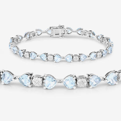7.36 Carat Genuine Aquamarine and White Diamond .925 Sterling Silver Bracelet