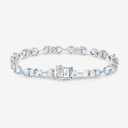 7.36 Carat Genuine Aquamarine and White Diamond .925 Sterling Silver Bracelet