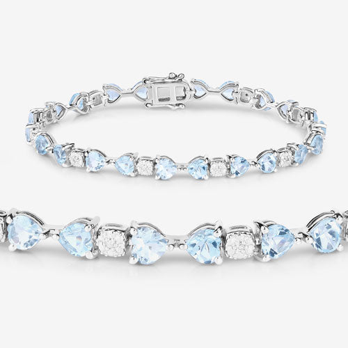 11.10 Carat Genuine Blue Topaz and White Diamond .925 Sterling Silver Bracelet