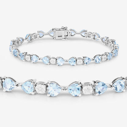 11.10 Carat Genuine Blue Topaz and White Diamond .925 Sterling Silver Bracelet