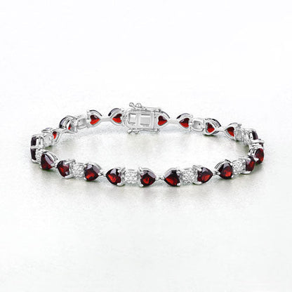 11.10 Carat Genuine Garnet and White Diamond .925 Sterling Silver Bracelet