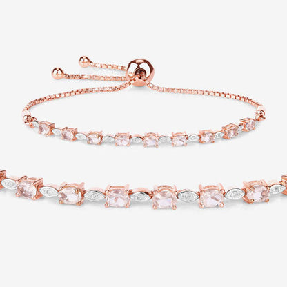 1.38 Carat Genuine Morganite and White Diamond .925 Sterling Silver Bracelet