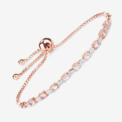 1.38 Carat Genuine Morganite and White Diamond .925 Sterling Silver Bracelet
