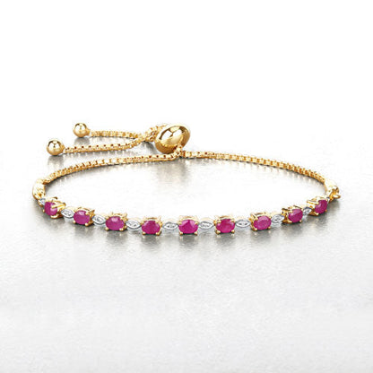 2.01 Carat Genuine Ruby and White Diamond .925 Sterling Silver Bracelet
