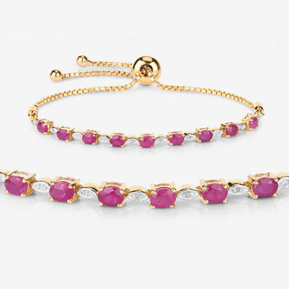 2.01 Carat Genuine Ruby and White Diamond .925 Sterling Silver Bracelet