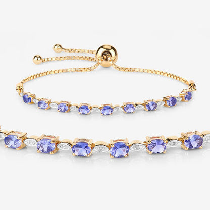 1.56 Carat Genuine Tanzanite and White Diamond .925 Sterling Silver Bracelet
