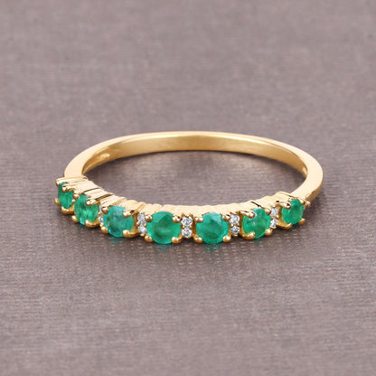 0.41 Carat Genuine Zambian Emerald and White Diamond 14K Yellow Gold Ring