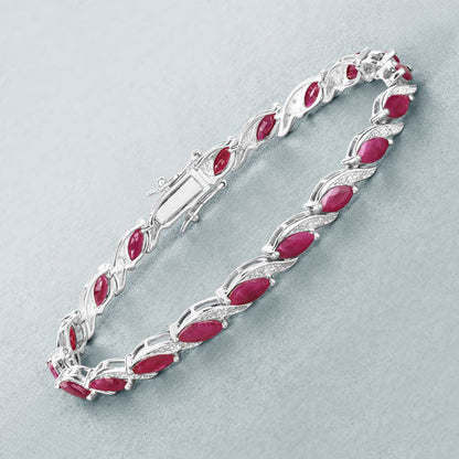 7.78 Carat Genuine Ruby and White Diamond 10K White Gold Bracelet
