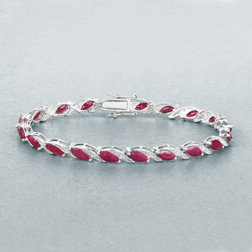 7.78 Carat Genuine Ruby and White Diamond 10K White Gold Bracelet