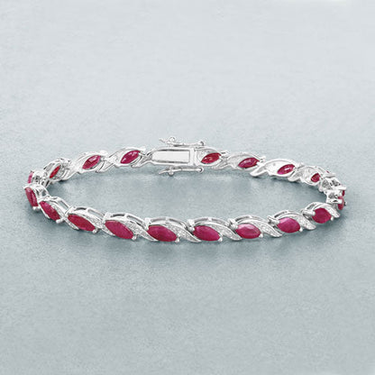 7.78 Carat Genuine Ruby and White Diamond 10K White Gold Bracelet