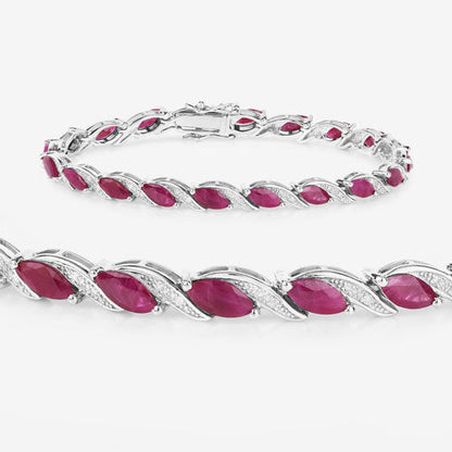7.78 Carat Genuine Ruby and White Diamond 10K White Gold Bracelet