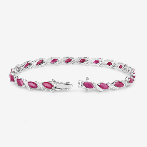 7.78 Carat Genuine Ruby and White Diamond 10K White Gold Bracelet