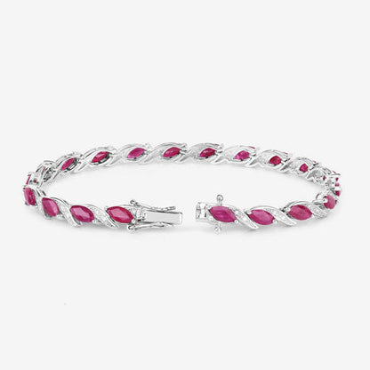 7.78 Carat Genuine Ruby and White Diamond 10K White Gold Bracelet