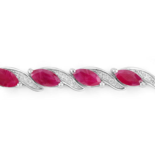 7.78 Carat Genuine Ruby and White Diamond 10K White Gold Bracelet