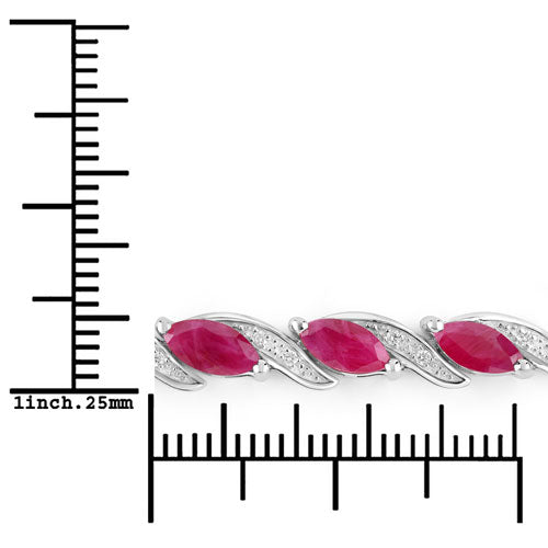 7.78 Carat Genuine Ruby and White Diamond 10K White Gold Bracelet