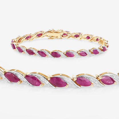 7.78 Carat Genuine Ruby and White Diamond 10K Yellow Gold Bracelet