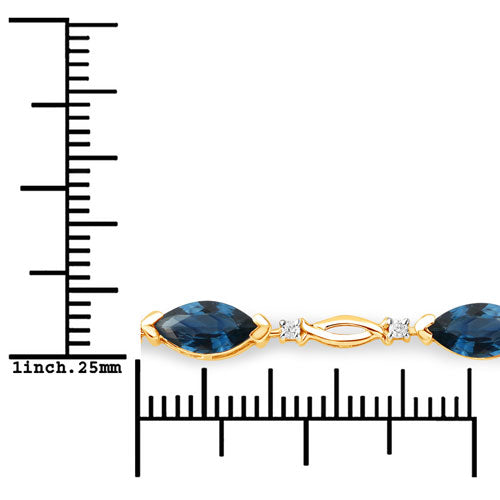 5.58 Carat Genuine Blue Sapphire and White Diamond 14K Yellow Gold Bracelet