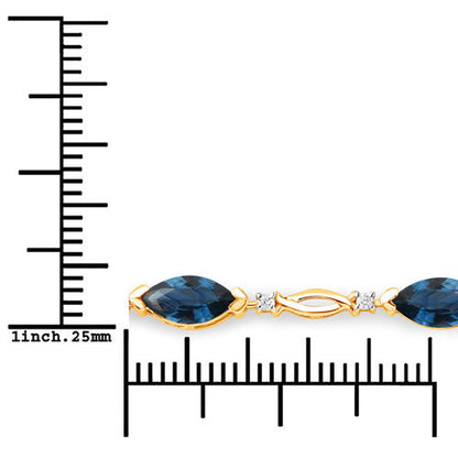 5.58 Carat Genuine Blue Sapphire and White Diamond 14K Yellow Gold Bracelet