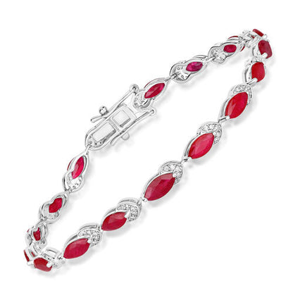 6.79 Carat Genuine Ruby and White Diamond 14K White Gold Bracelet