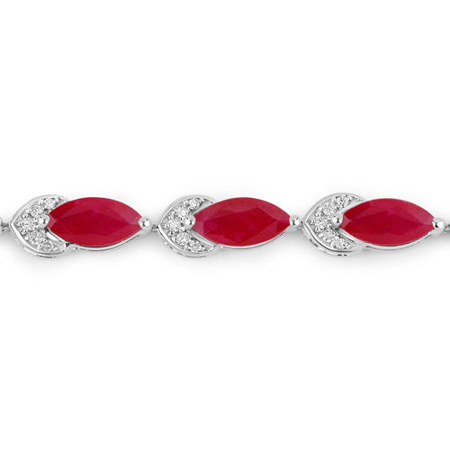 6.79 Carat Genuine Ruby and White Diamond 14K White Gold Bracelet