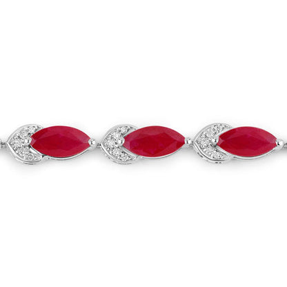 6.79 Carat Genuine Ruby and White Diamond 14K White Gold Bracelet