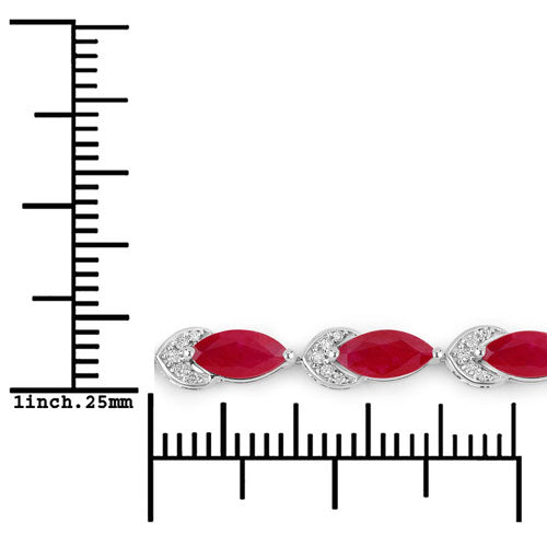 6.79 Carat Genuine Ruby and White Diamond 14K White Gold Bracelet