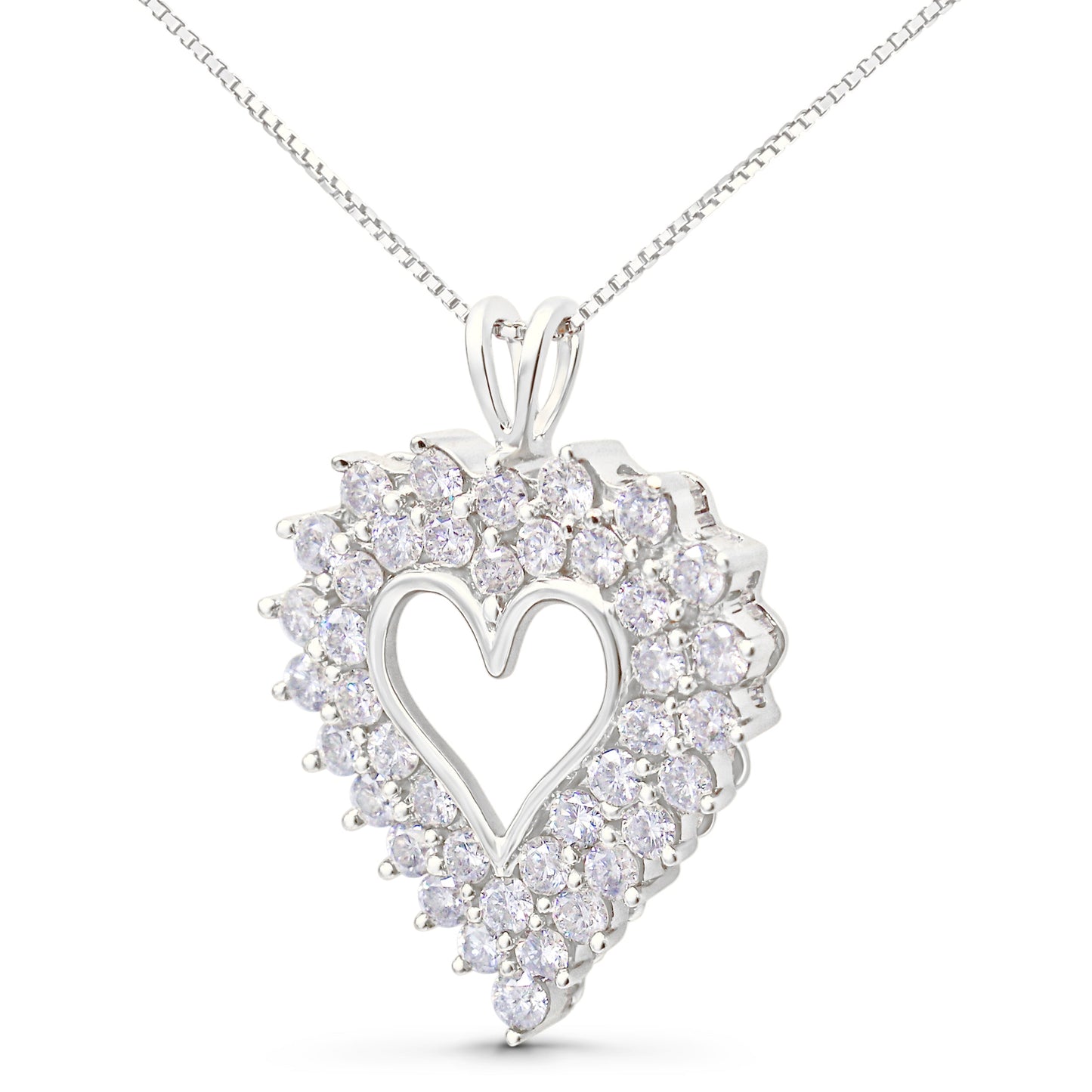 925 Sterling Silver 4.0 Cttw Diamond Two Row Open Heart 18" Pendant Necklace (I-J Color, I2-I3 Clarity)