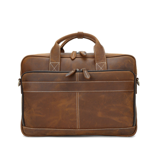 Bolso de hombro de cuero de caballo para hombre, maletín de cuero para portátil, portátil