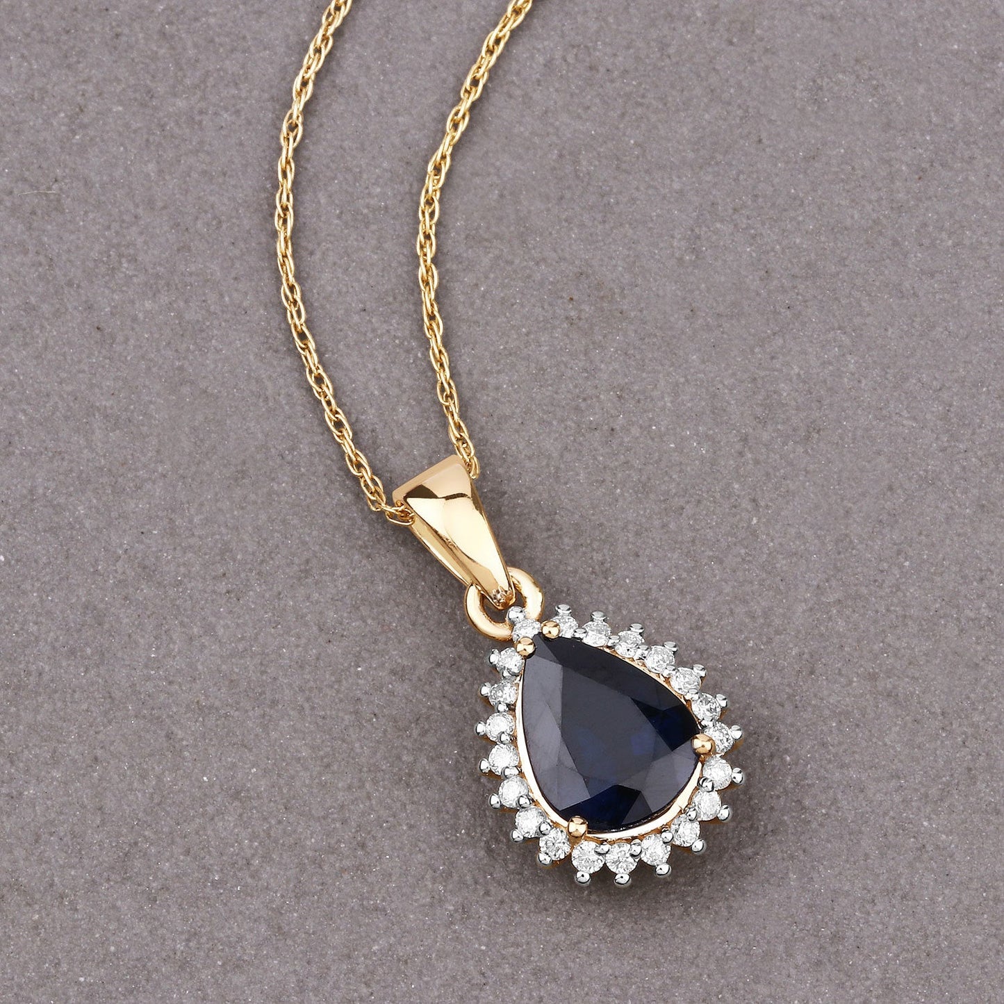 2.09 Carat Genuine Blue Sapphire and White Diamond 14K Yellow Gold Pendant