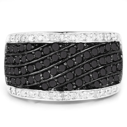 0.79 Carat Genuine Black Diamond and White Diamond .925 Sterling Silver Ring