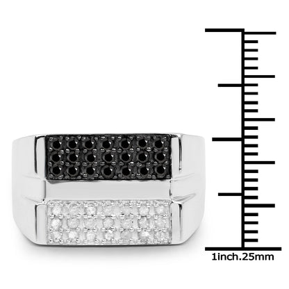0.64 Carat Genuine Black Diamond and White Diamond .925 Sterling Silver Ring